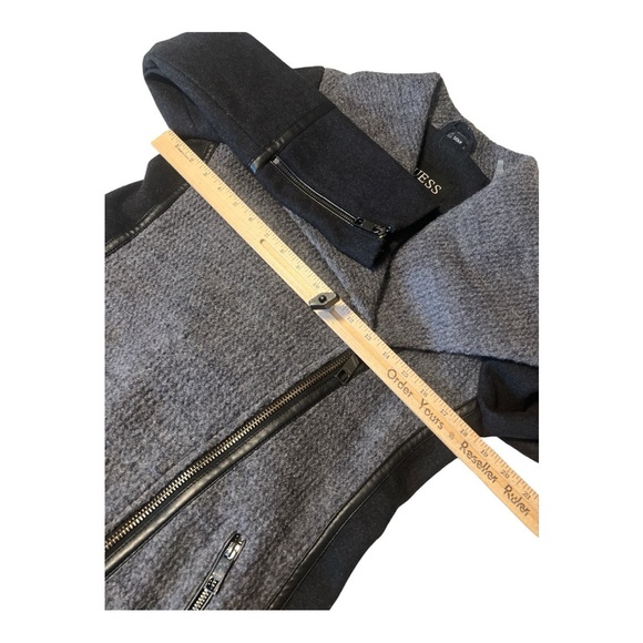 Guess Asymmetrical Zip Colorblock Coat Faux Leather Trim Wool Blend Small WA1 - Picture 6 of 7
